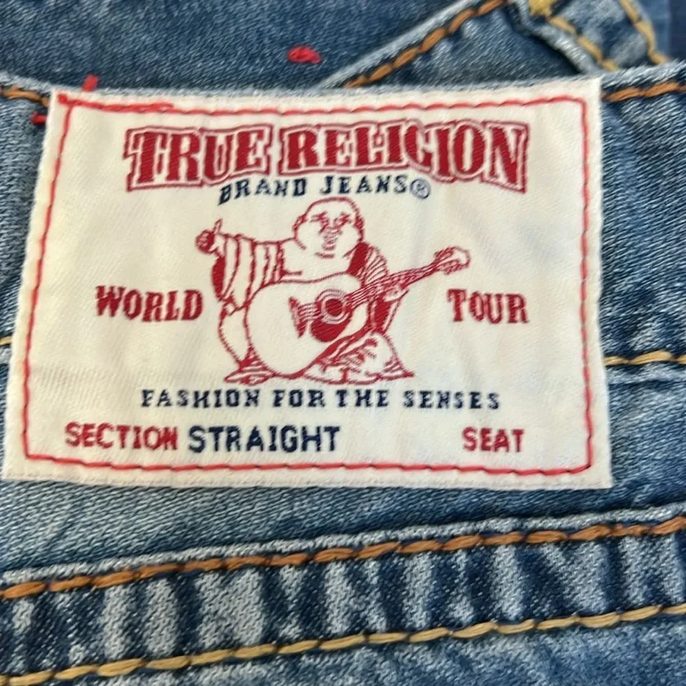 True Religion Men's Jeans Straight Old Multi Wheat BigT Distressed 101122 33x33